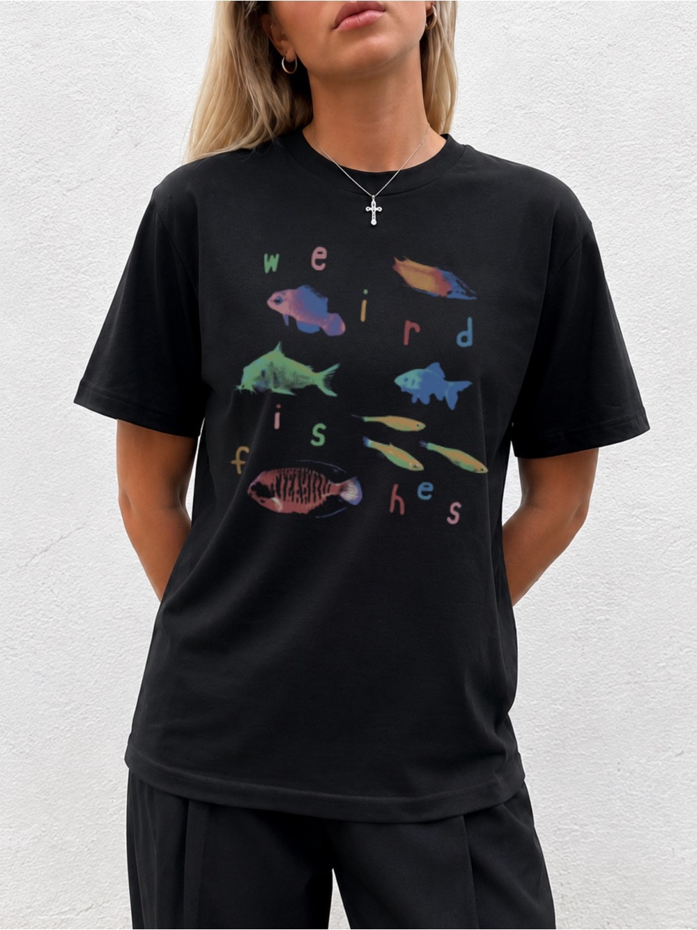 Radio Head Style Graphic Tee Colorful Fish T-Shirt